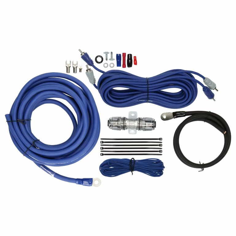8 Gauge 1000W High-Performance Complete Amplifier Wiring Kit - with 60A AGU Fuse Holder, 17Ft Power/Ground Wire, Blue RCA & Speaker Cables | for Professional Car Audio Safe Installation